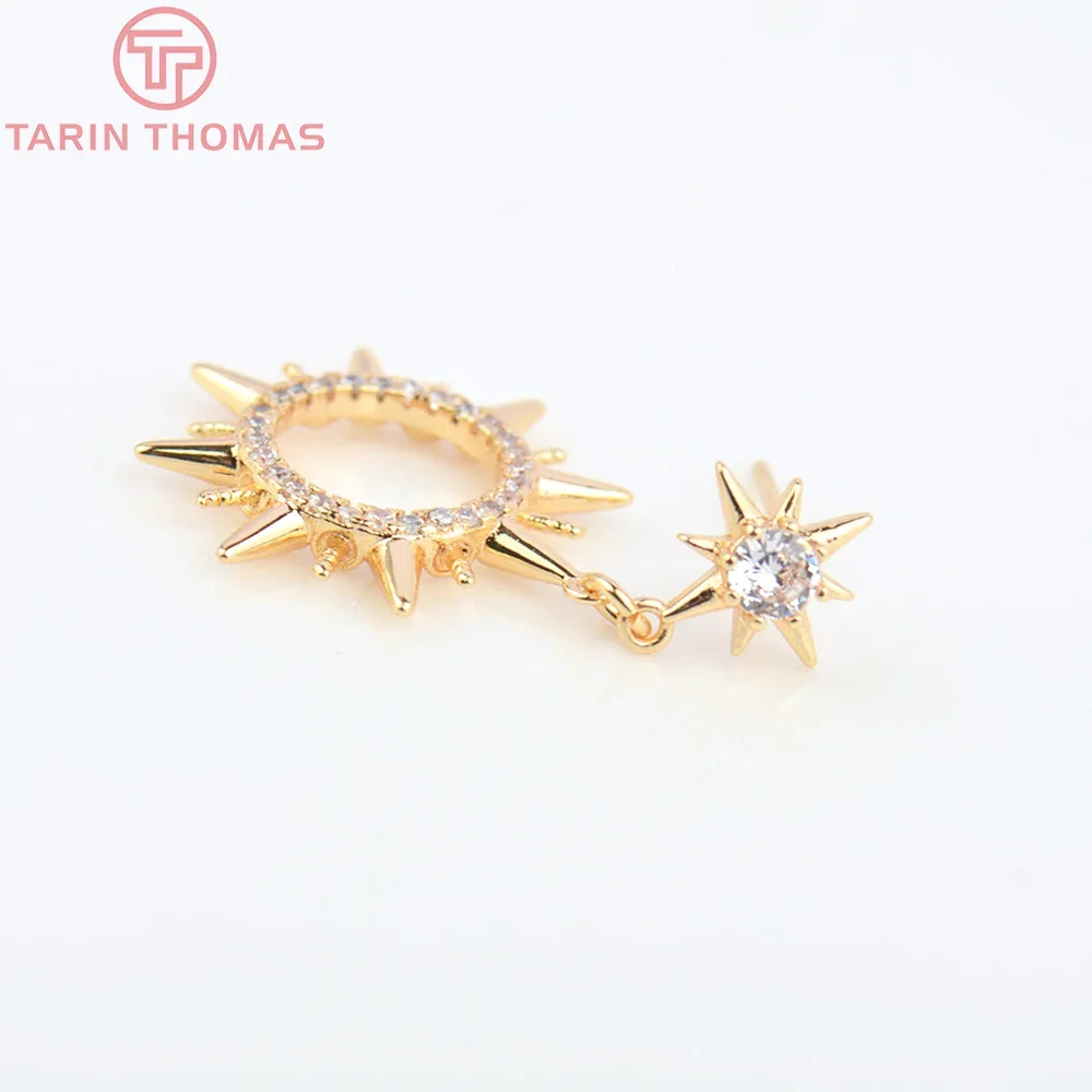 (4927)2PCS 18.5MM 24K Gold Color Brass with Zircon Sun Flower Stud Earrings Diy Jewelry Findings Accessories