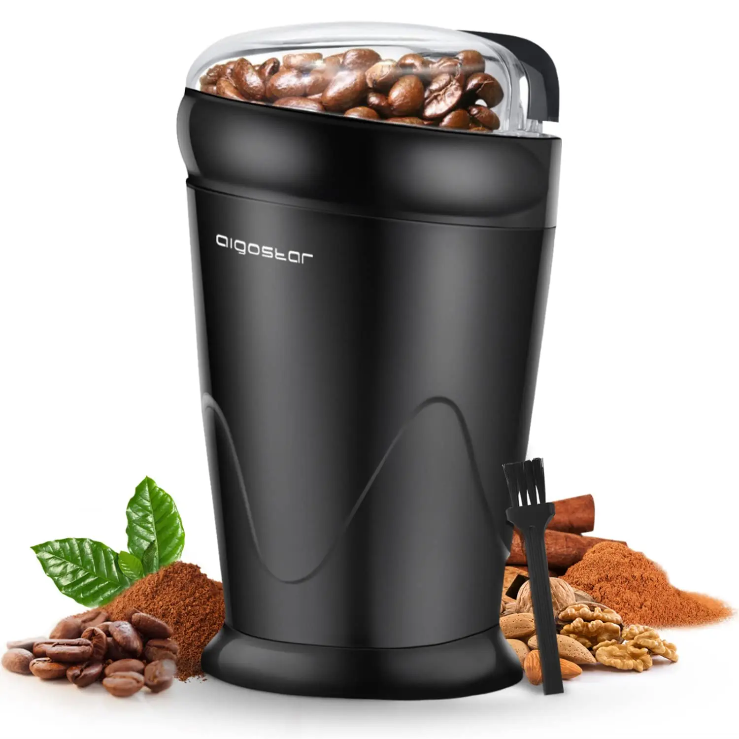 Acgostar breathe 30CFR-coffee mill, spices and seeds 100% without BPA. Stainless steel blades with Anti-wear Protection. Of black color, 150W power and 60 gr capacity. Exclusive Design.