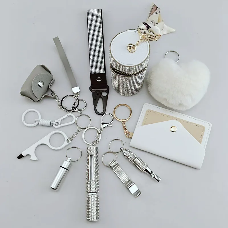 11pcs Multi-functional Ladies' Keychains, Including Perfume Bottles, Whistles Convenient Freely Combinable Keychains