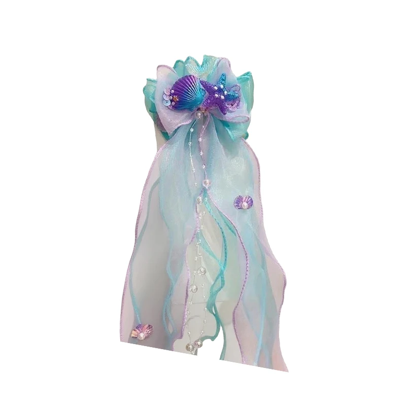 Pince à ruban sirène, ruban coloré dégradé de perles, pompon à l'arrière de la tête, épingle à cheveux, accessoires pour cheveux