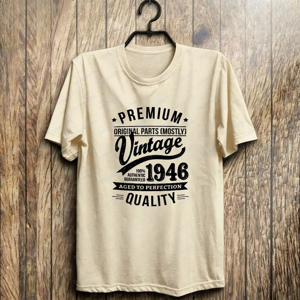 Vintage 1946 Birthday Cotton Tee Retro Original Parts Funny Graphic T-Shirt Classic Fashion Born 1946 Apparel 90s Men's Clothing