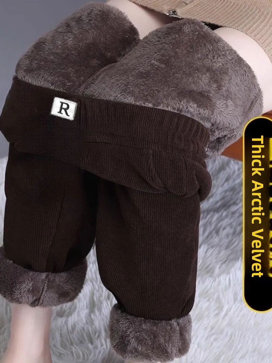 

Женские вельветовые брюки Thiened Fce, брюки с высокой талией, осенне-зимние повседневные брюки большого размера для женщин среднего возраста