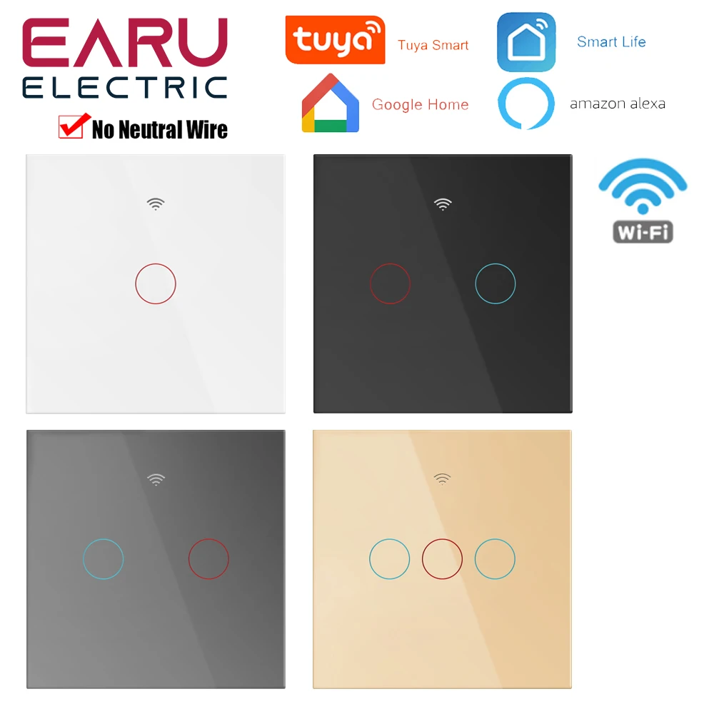 

Умный настенный выключатель с сенсорной панелью, Wi-Fi, без нейтрального провода