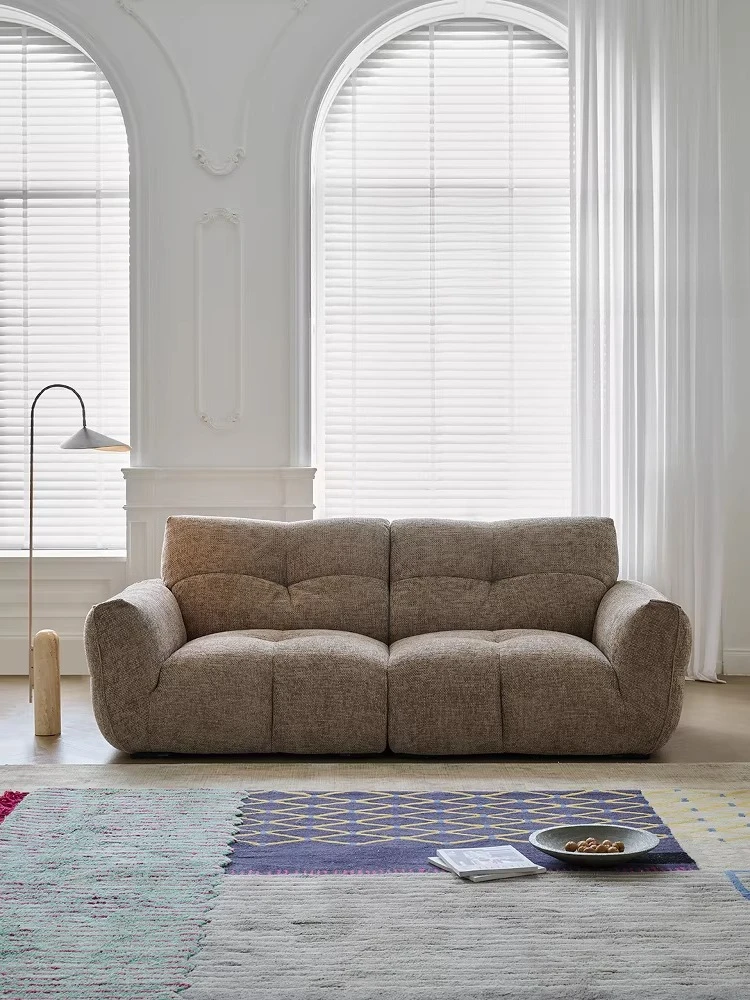 Medieval style living room fabric sofa modern simple three-person retro straight row sofa