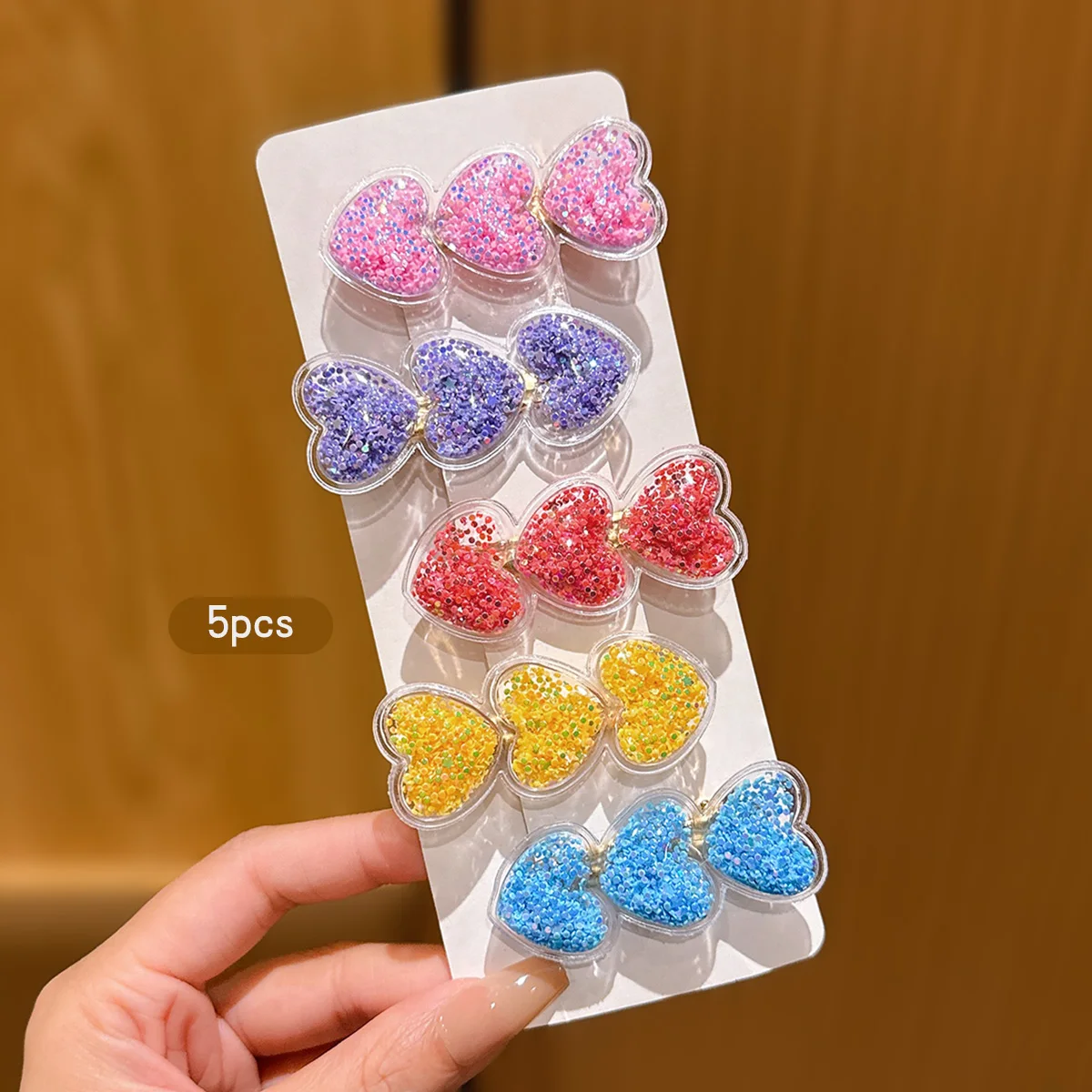 5 colorful heart-shaped flowing sand hair clips, simple and versatile hair accessories suitable for daily use