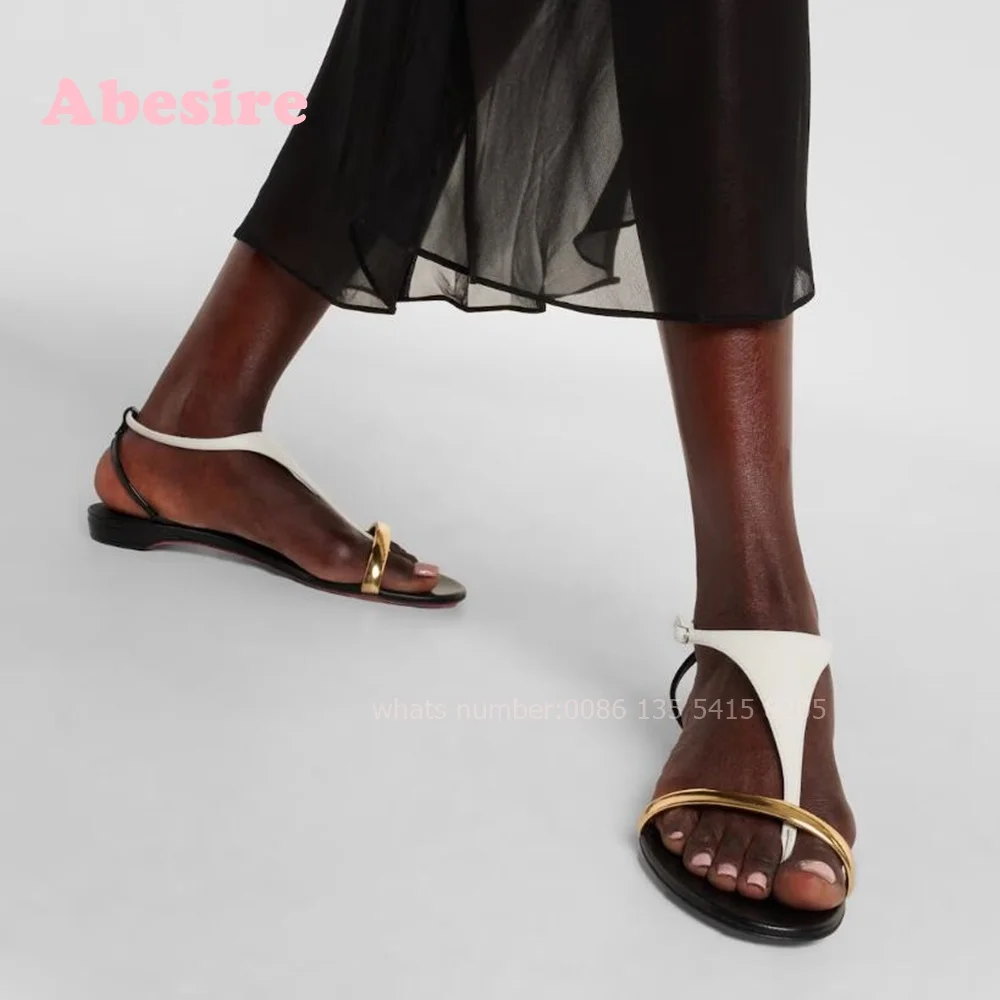 Metal T-Strap Sandals Buckle Strap Clip-Toe Low Heels Women's Sandals Slingback Patchwork Casual Shoes Summer Brand Luxury Sexy