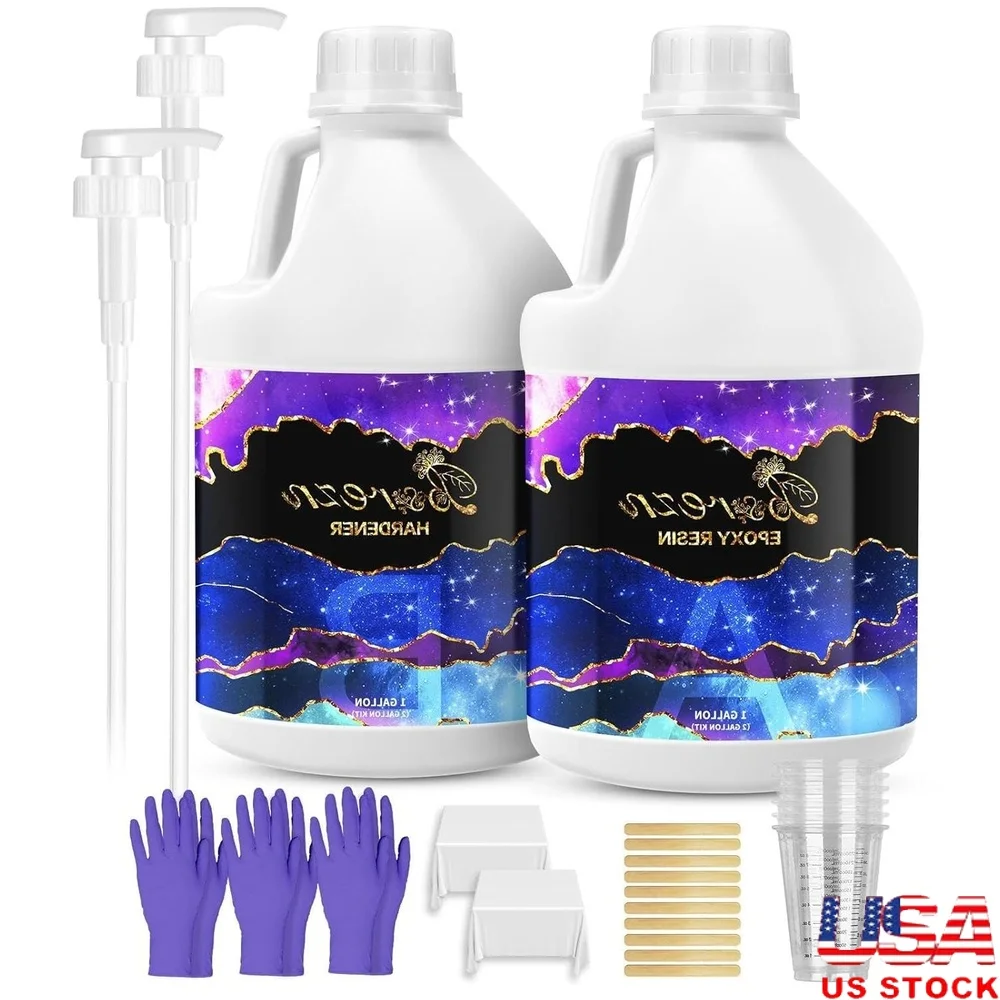 

2-галонный комплект эпоксидной смолы, кристально чистая литейная смола с низким запахом и насосами, художественные ремесла, деревянные стеклянные формы, уменьшающие пузырьки