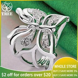 925 Sterling Silver Adjustable Opening Hollow Zircon Butterfly Ring For Women Fashion Birthday Party Gift Wedding Charm Jewelry