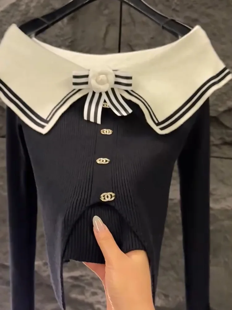 

Ele Vintage Knitwear irt Women's plus Size Versatile Slimming Top Korean Sle Commute Warmth Long Sve Autumn New Ar...