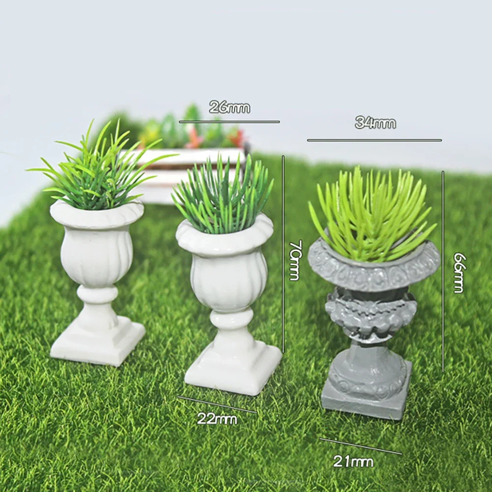 1Pcs 1/12 Dollhouse Miniature Roman Column Flower Pot Mini Green Plants Model Toy for Doll House Accessories Decoration