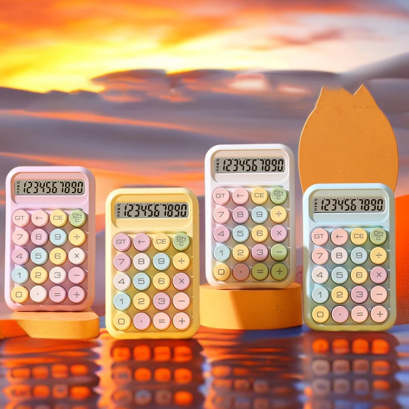 لوحة مفاتيح دائرية، آلة حاسبة ميكانيكية مكونة من 10 أرقام، لون حلوى لطيف، آلة حاسبة للعودة إلى المدرسة، قرطاسية مكتبية