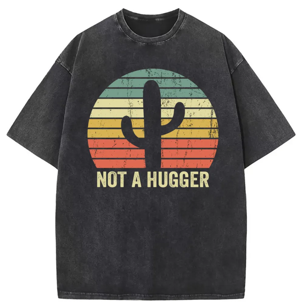 Funny Not A Hugger Cactus Men Retro T-shirts Vintage Cotton Long Sleeve Fitness Sweatshirts Man Unisex Tshirts Summer Fall Tops