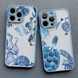 Cool Ocean Turtle Phone Case For iPhone 17 16 11 12 13 Pro Max Mini 15 14 Pro Max 16 15 Plus X XR Sea Blue Turtle Design Covers