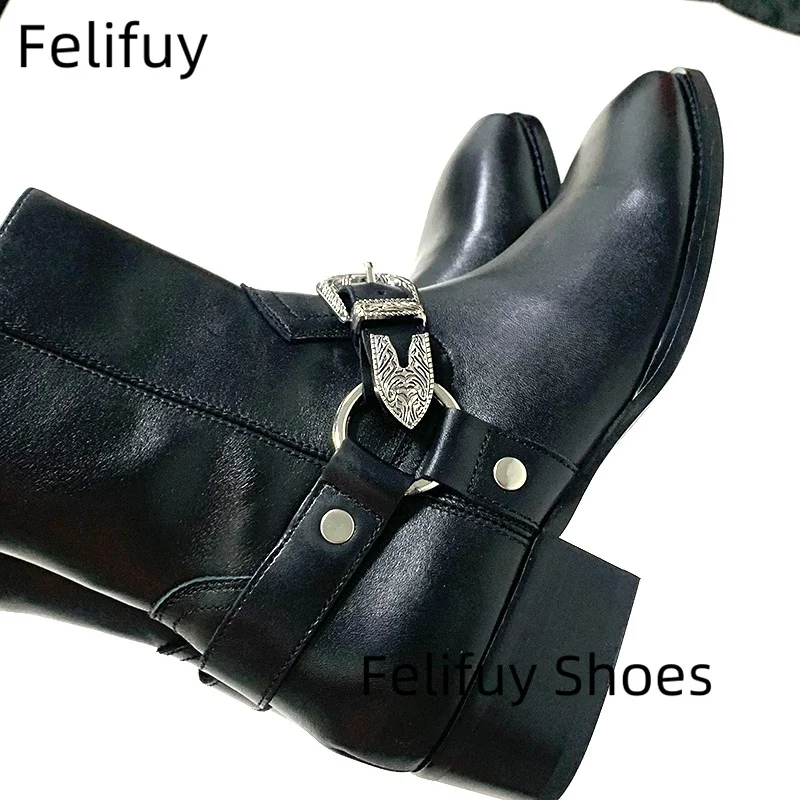 

High Top Mens Chelsea Boots Genuine Leather Outdoor Business Boots British Style Hombres Botas Buckle Strap Dress Casual Shoes