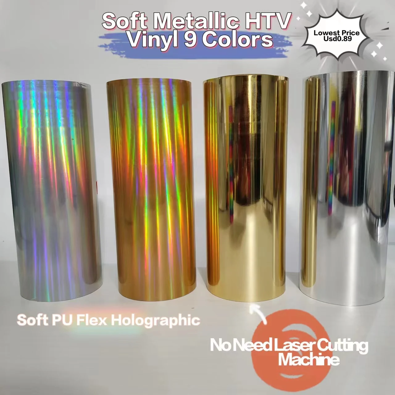 Soft Metallic Heat Transfer Vinyl 30CMX102CM Hologram Laser Elastic PU Chrome Tshirt Iron On Film HTV T Shirt