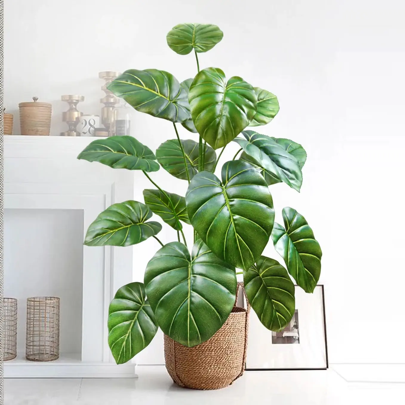 100cm/39.4in Artificial Alocasia Monstera Plastic Fake Plant Ornamental Festive Home Office Decoration