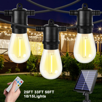 S14 Outdoor Solar String Lights 25ft 50ft With Remote Chargeable Portable Shatterproof Waterproof Roof Patio Decor Hanging Light