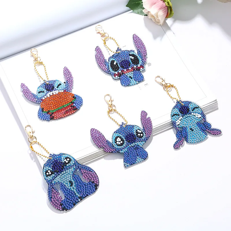 DIY Diamond Painting Keychain Disney Mickey Stitch Festive Cartoon Series Keychain Pendant for Adult Kid Purse Handbag Decor