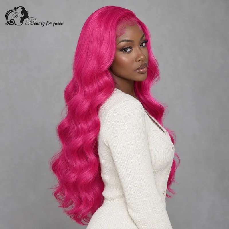 Hot Pink Body Wave Wig Long Glueless Heat Friendly Middle Part Extensions Premium Cosplay Silky Everyday Deep Luxe Pro Fluffy