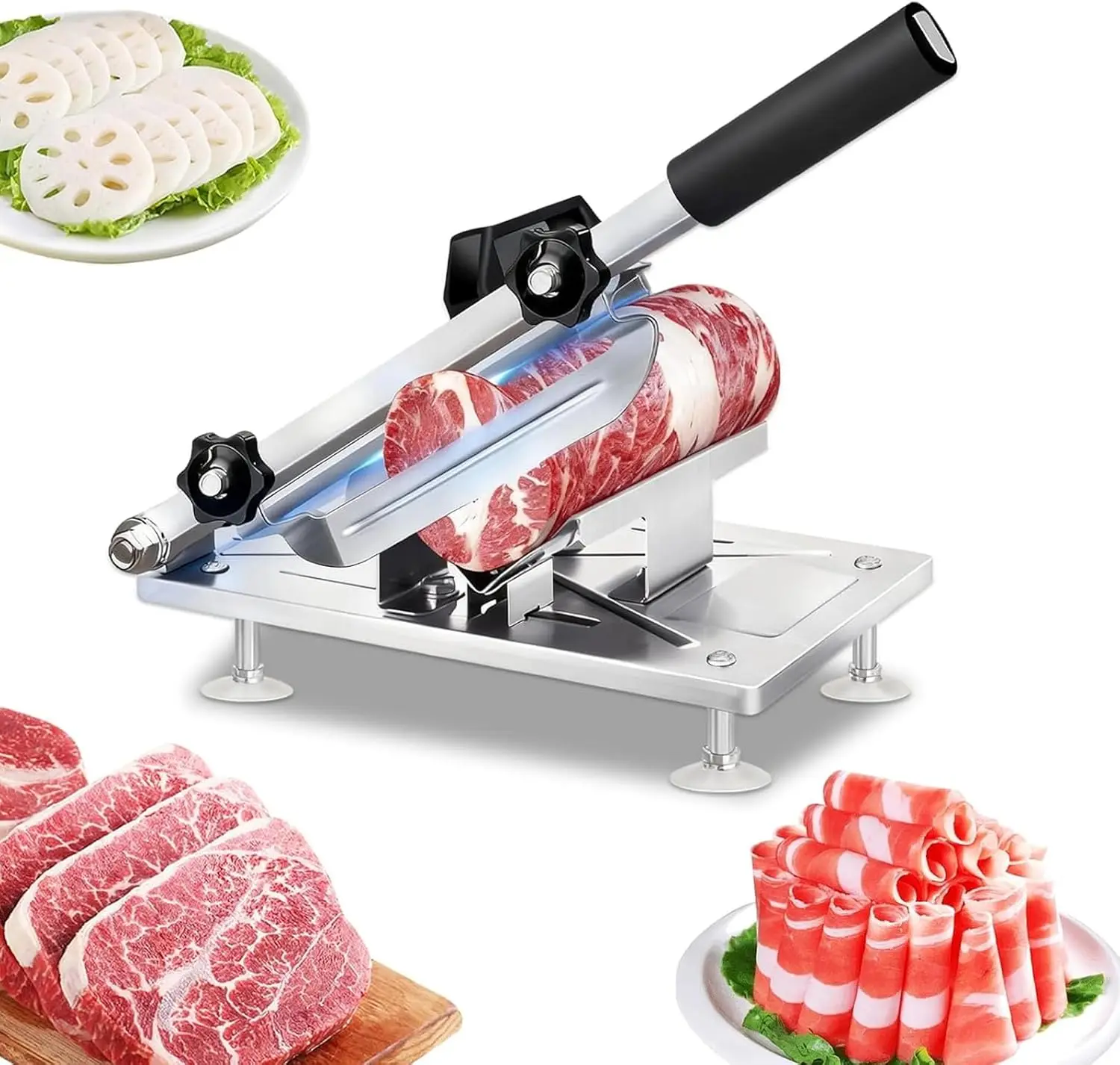 Upgraded Stainless Steel Manual Frozen Meat Slicer Meat Cutter for Beef Mutton Bacon Home Food Slicing Machine Hot Pot BBQ