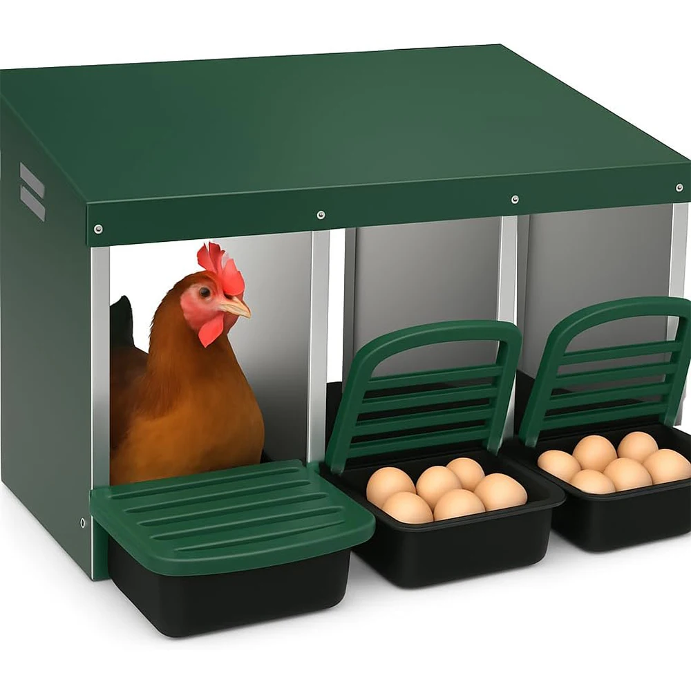 

3 Compartment Metal Roll Out Nesting Box for Chicken Coop, Chicken Nesting Boxes for Chickens Rollout Egg Collection