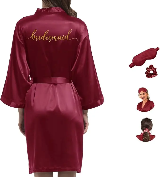 Bride Kimono Robe - Satin Bridesmaid Wedding Party Bridal Morning Silk Silky Dressing Gown for Women