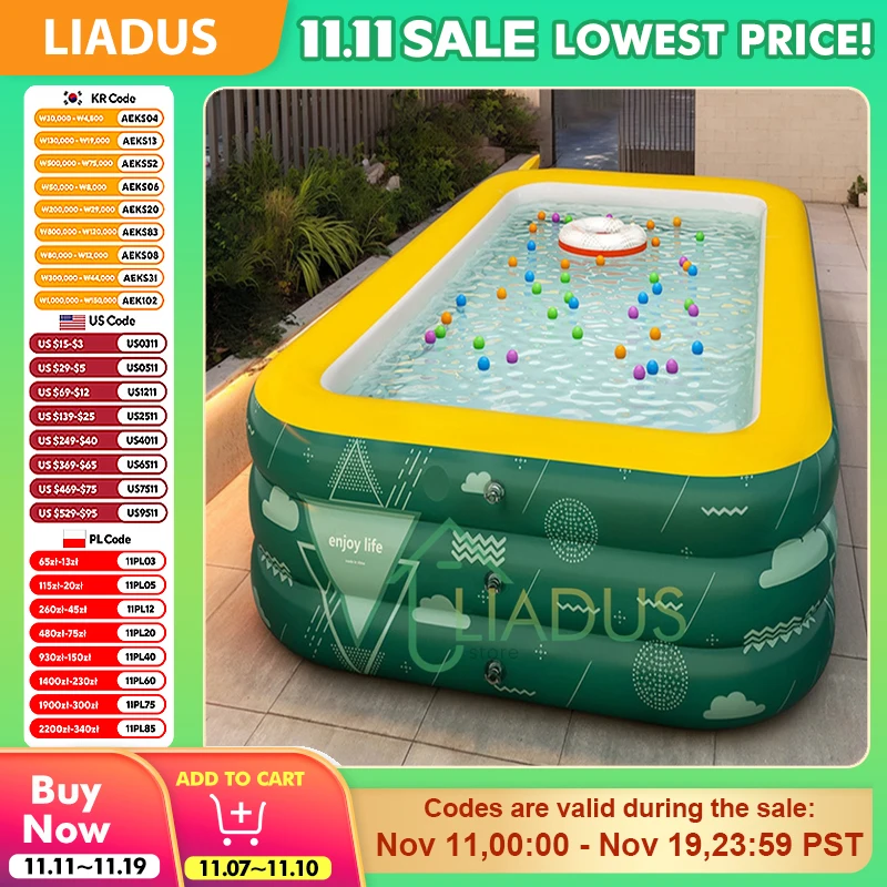 

2.6m Heavy-Duty Inflatable Swimming Pool Extra-Large Foldable Baby Kids Splash Pool With Air Pump Outdoor Indoor Family Summer