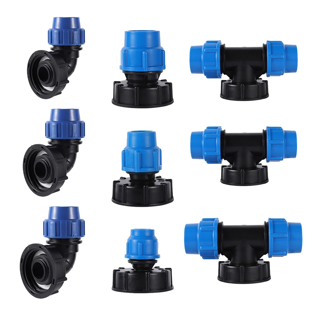 20/25/32mm PE Pipe Ton Bucket Reducer Connector S60 IBC Tank Straight/Elbow/Tee Adapter Garden Irrigation Water Connection 1 set