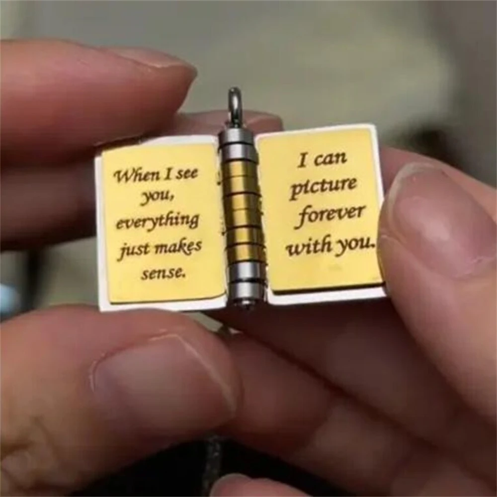 قلادة كتاب الحب المحفورة رسائل رومانسية كتاب المنجد قلادة القلائد لمحبي هدية عيد الحب النساء الرجال المجوهرات #5