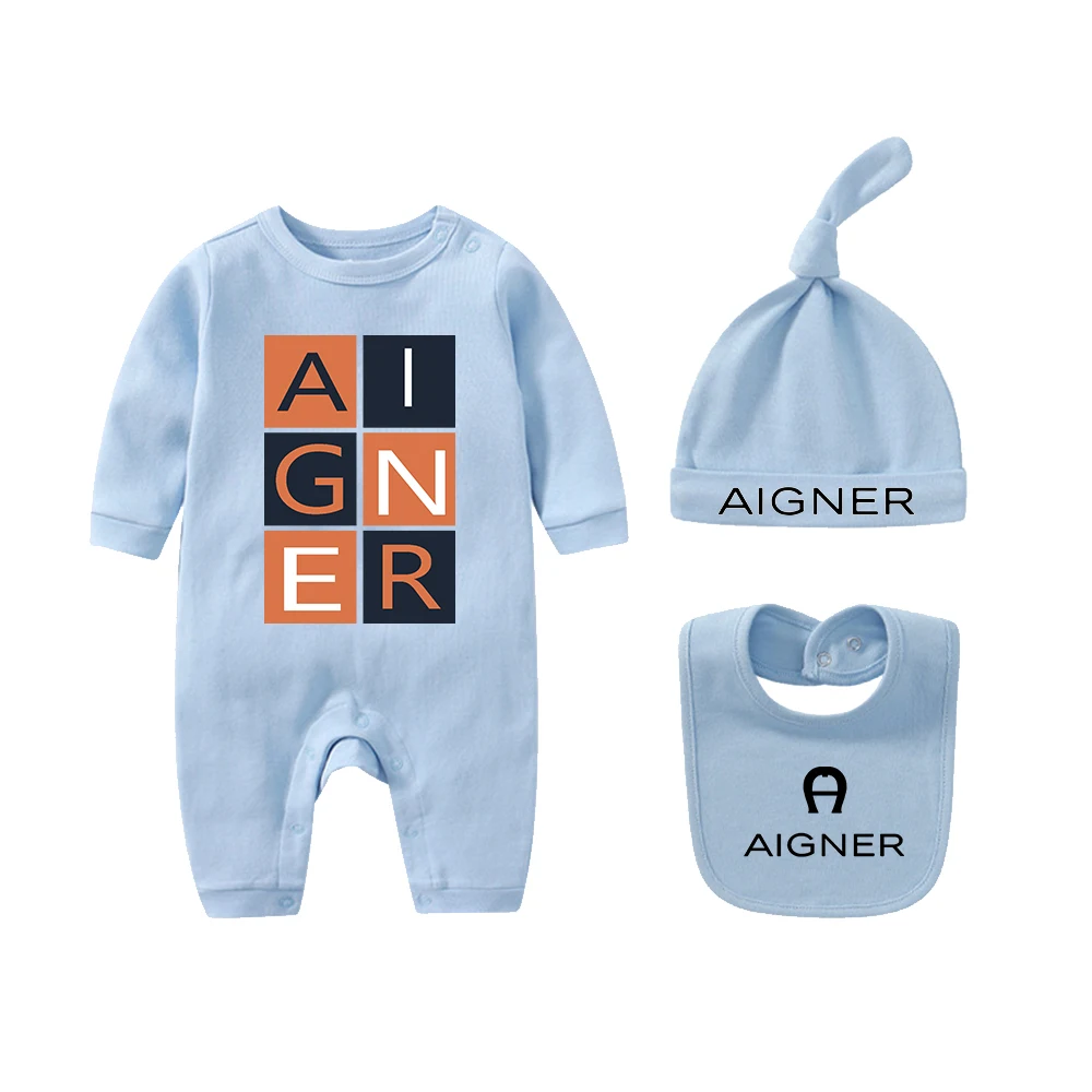 ملابس خريفية لحديثي الولادة من القطن الخالص 100% مع طباعة حروف الأكثر مبيعًا وشاح ناعم وقبعة للأطفال الصغار طقم بذلة بأكمام طويلة