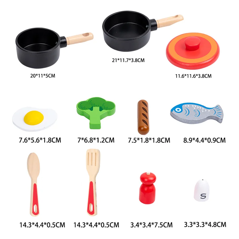 Kids Pretend Play Simulation Kitchen Toys Wooden Cooking Pot Pan Set Imitation Game Tableware Role Play Toy for Girls Children