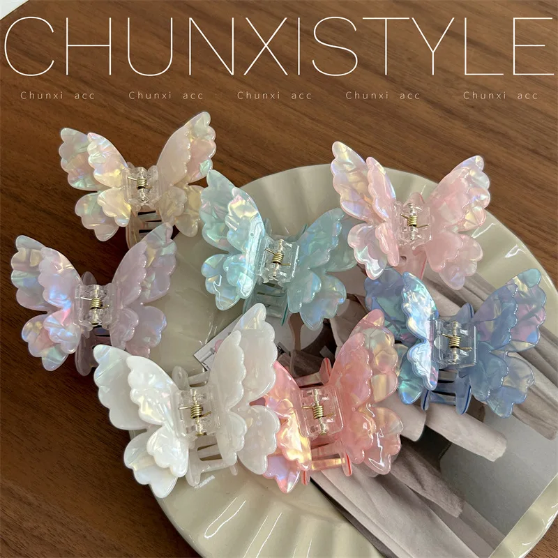 

Acetate Double-Layer Butterfly Hair Claw Colorful French Style Retro Elegant Hair Clamps Women Sweet Hairpins Hair Styling Tools