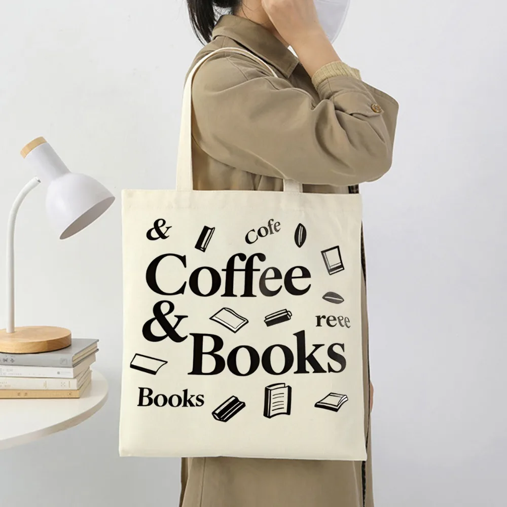 

Coffee and Books Printed Canvas Tote Bag – Designed for book lovers and coffee enthusiasts. Perfect for shopping and office use.