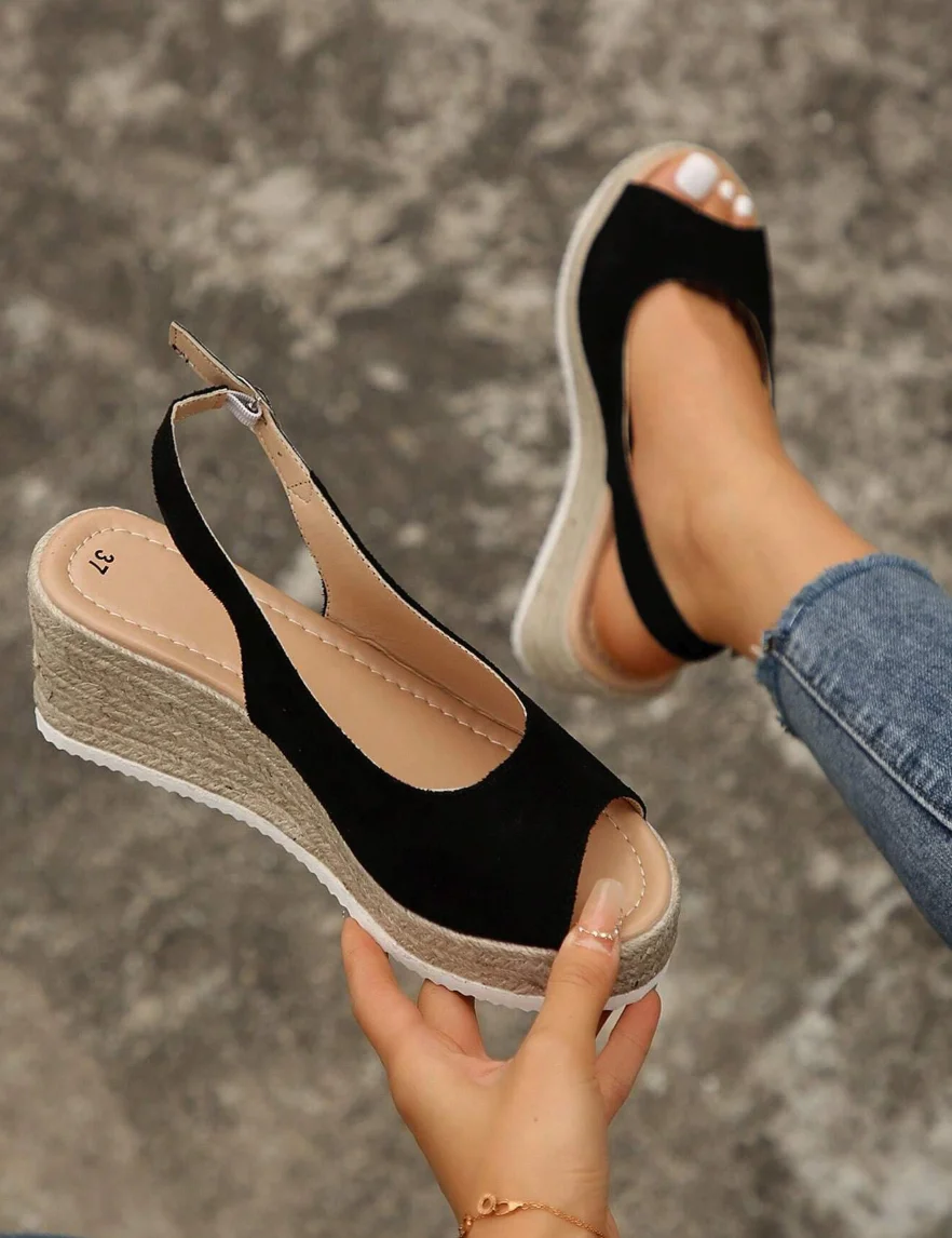 Women's Chunky Heel Sandals, Comfortable Elegant Summer Shoes, Waterproof Platform, Slip-On, Large Size, Outdoor Daily_vogvips.com