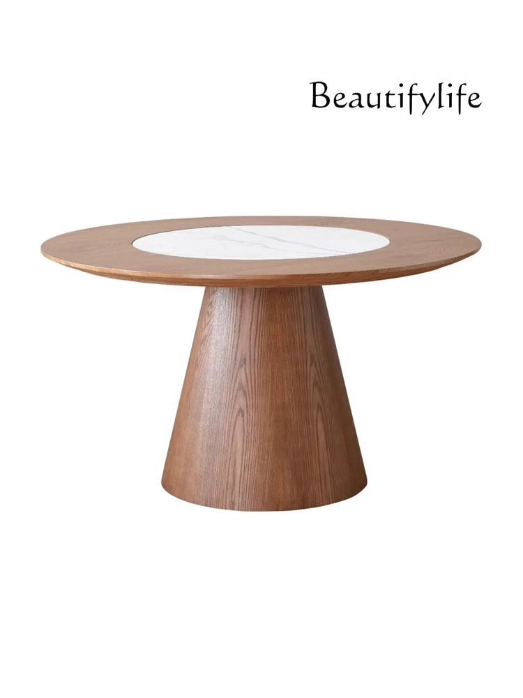 

round Dining Table Household Small Apartment Simple Solid Wood round Table with Turntable Dining Table Restaurant