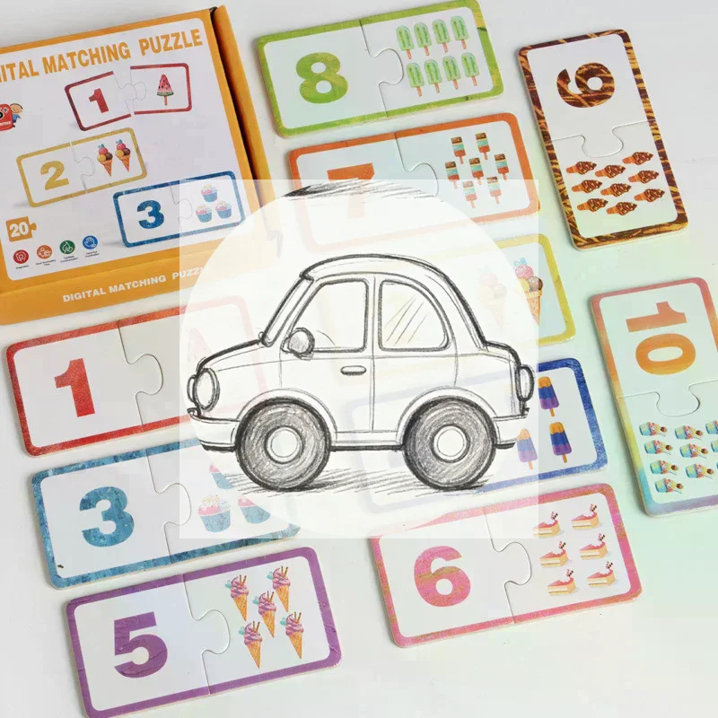 

1Set Wooden Number Matching Puzzle Toys Montessori Early Education Thicken Digital Pattern Blocks Game For Baby Festival Gift