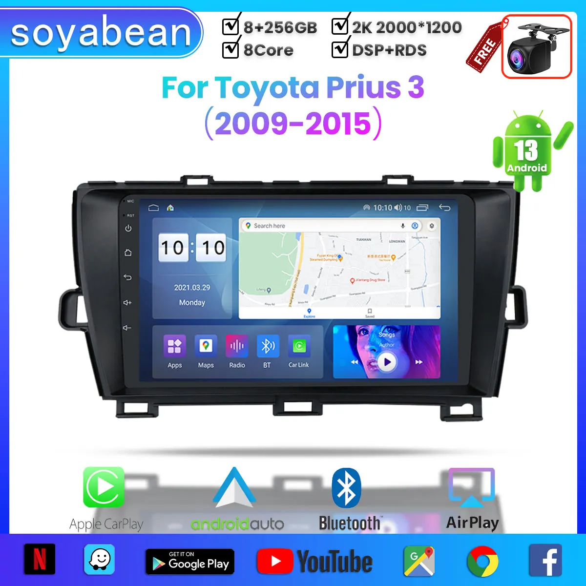 

Android 13 Car Radio for Toyota Prius 3 2009-2013, 9inch Multimedia Player with 4G Car Carplay & 2Din GPS Navigation