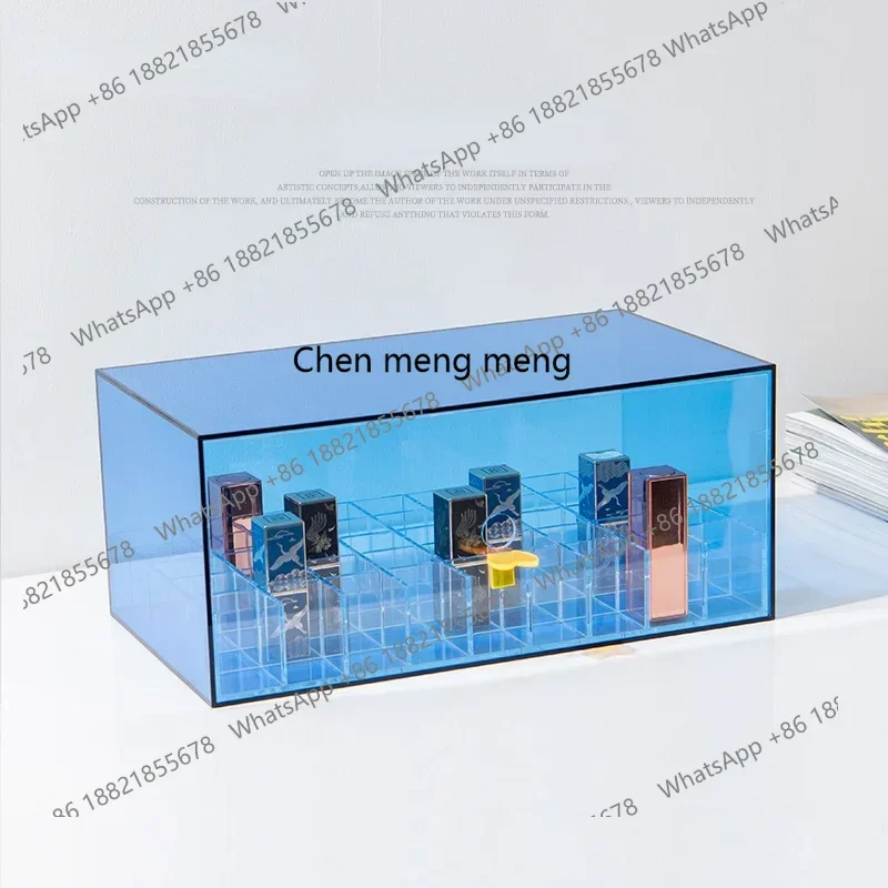 

GY Drawer Lipstick Storage Box Translucent Blue Acrylic Dustproof Cosmetics Storage Box Large Capacity Lipstick Storage Rack