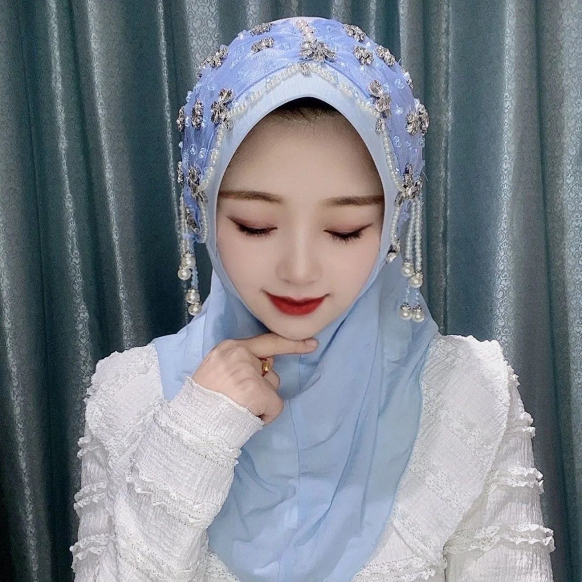 Gemstone Wedding Party Style New 2023 Muslim Women Hat Hijab