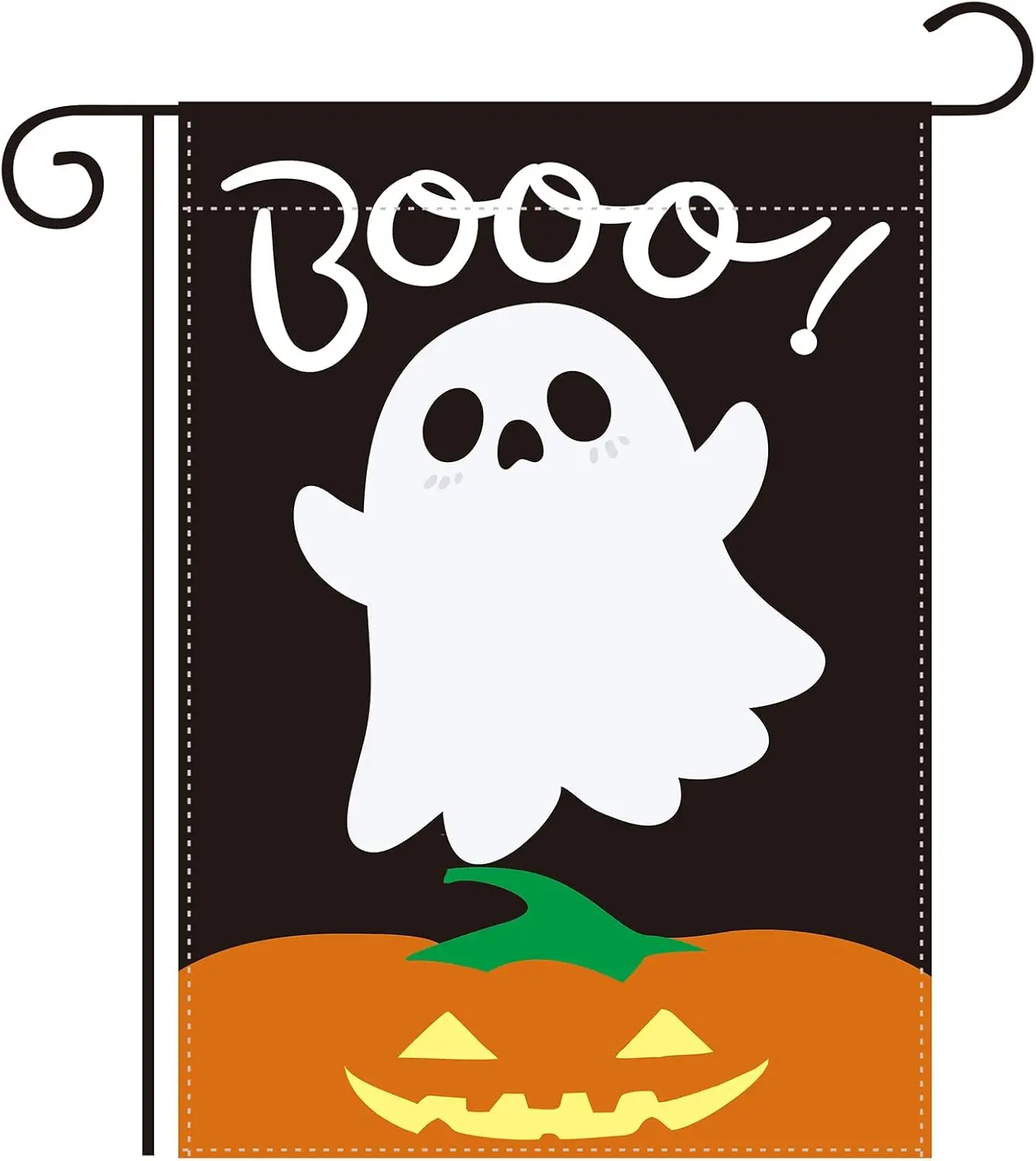 هالوين شبح حديقة العلم اليقطين شبح بو أبيض وأسود برتقالي 12x18 على الوجهين هالوين عطلة حفلة فناء ديكو FFI
