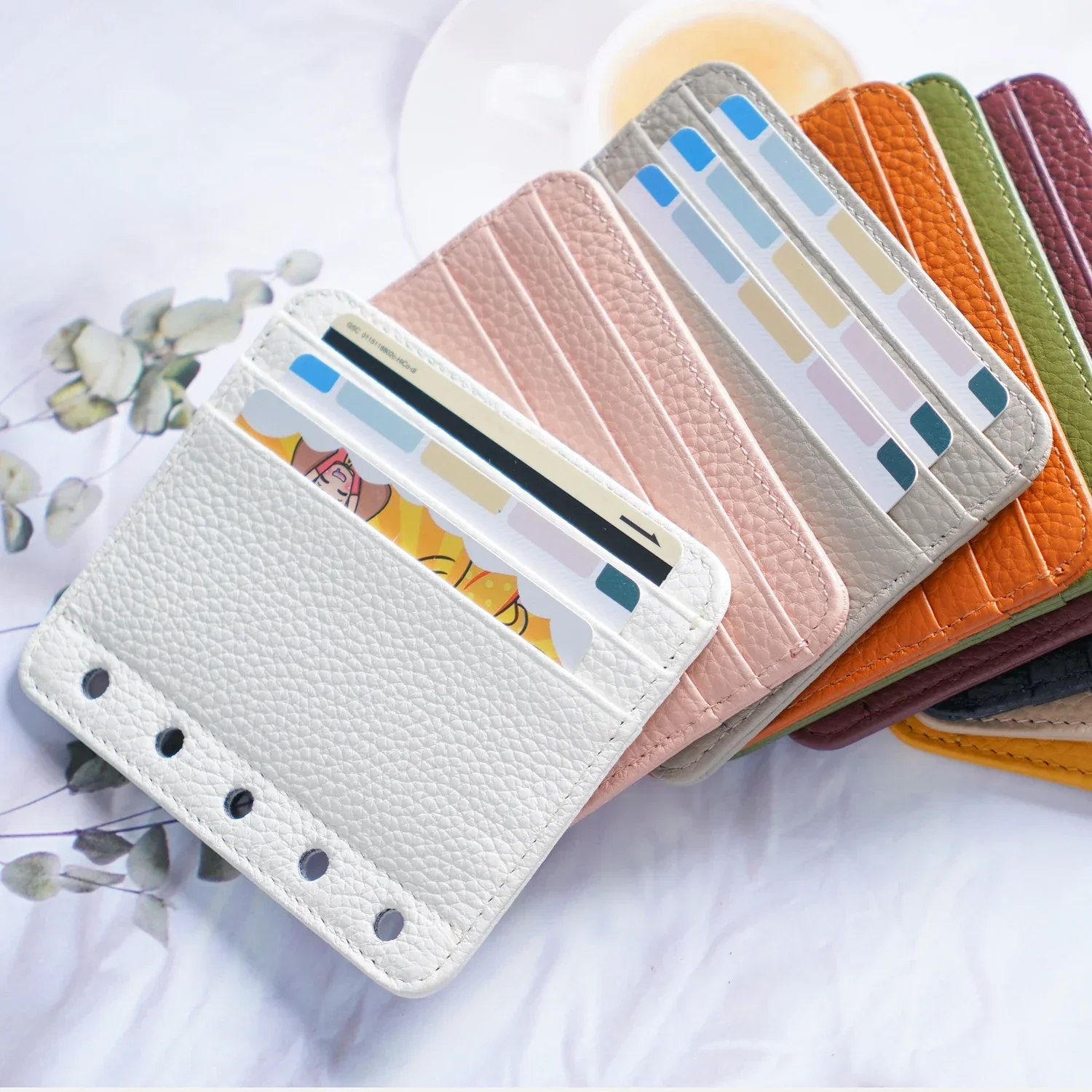 Moterm Card Holder Flyleaf for Ring Planner with 6 Card Slot And a Middle Pocket Cowhide ID Credit Card Bag Notebook Accessory