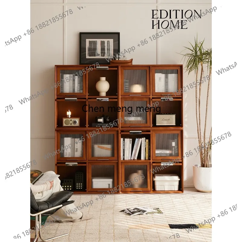 Solid wood combination bookcase household  floor-to-ceiling modern simple glass door dust-proof storage display cabinet