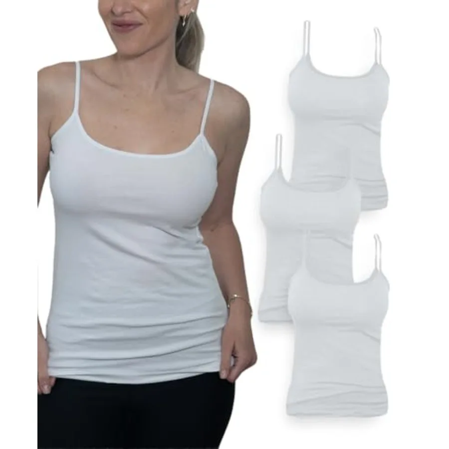 

MISS POPULAR Women's 4-Pack Camisole Tank Tops Basic Undershirt with Adjustable Spaghetti Straps, Sizes XS-2XL