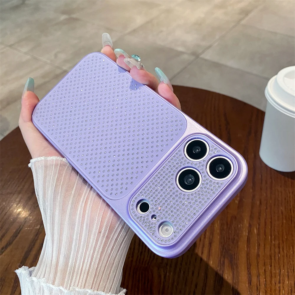 Luxuriöse Vollbild-Diamant-Glitzer-Handyhülle für iPhone 17 16 15 14 13 Pro Max mit Bling-Linsenschutz und einfarbiger Rückseite