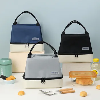 Bolsa de almuerzo de doble capa de gran capacidad, fiambrera de aislamiento térmico de papel de aluminio portátil, bolsa de comida de viaje para trabajadores de oficina, Picnic