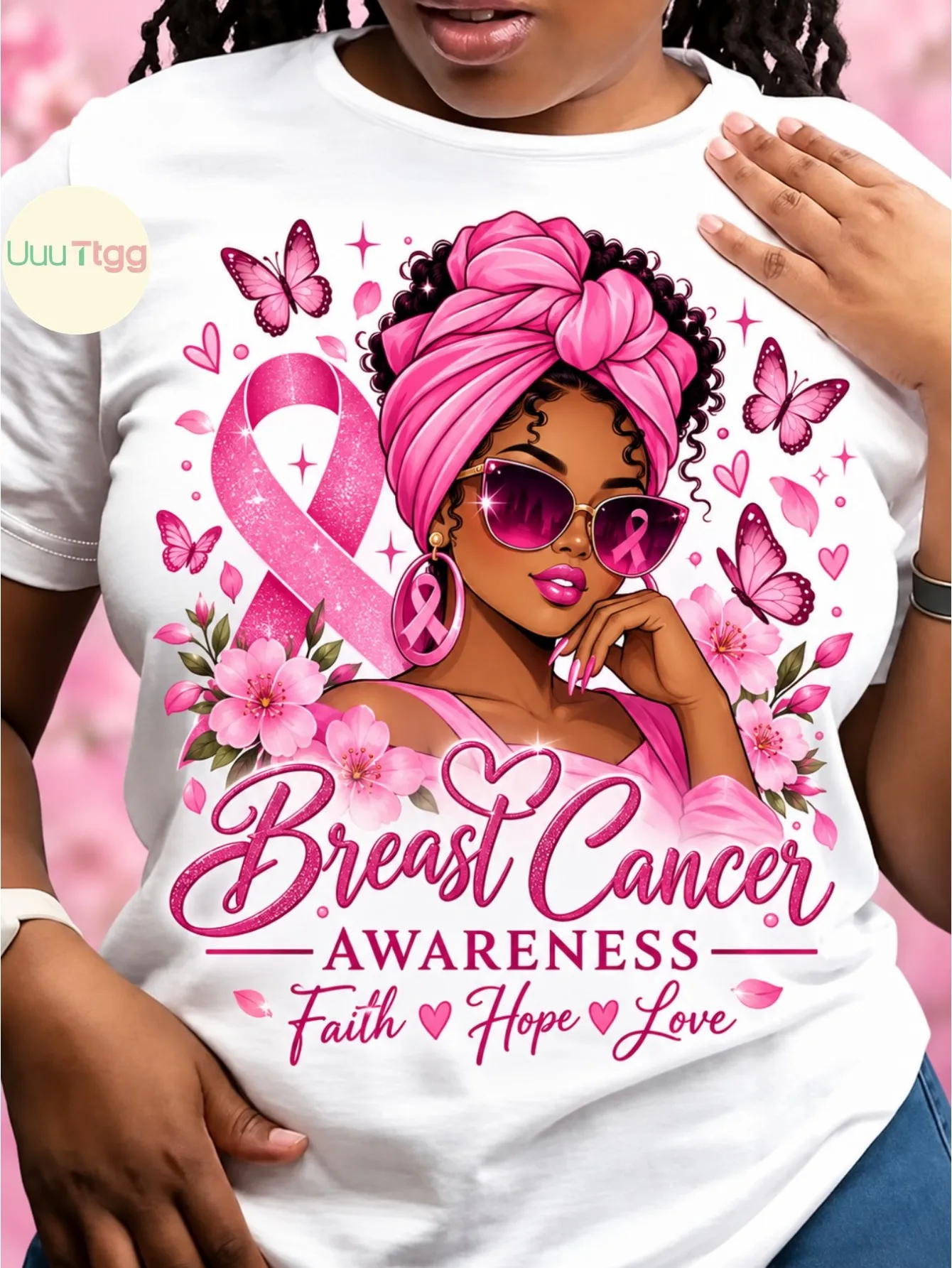 1pc Men'S And Women'S Breast Cancer Survivor Boxing Woman with Angel Wings Pink Ribbon Graphic T-Shirt Awareness Support Casual Short Sleeve Top 180G 100%