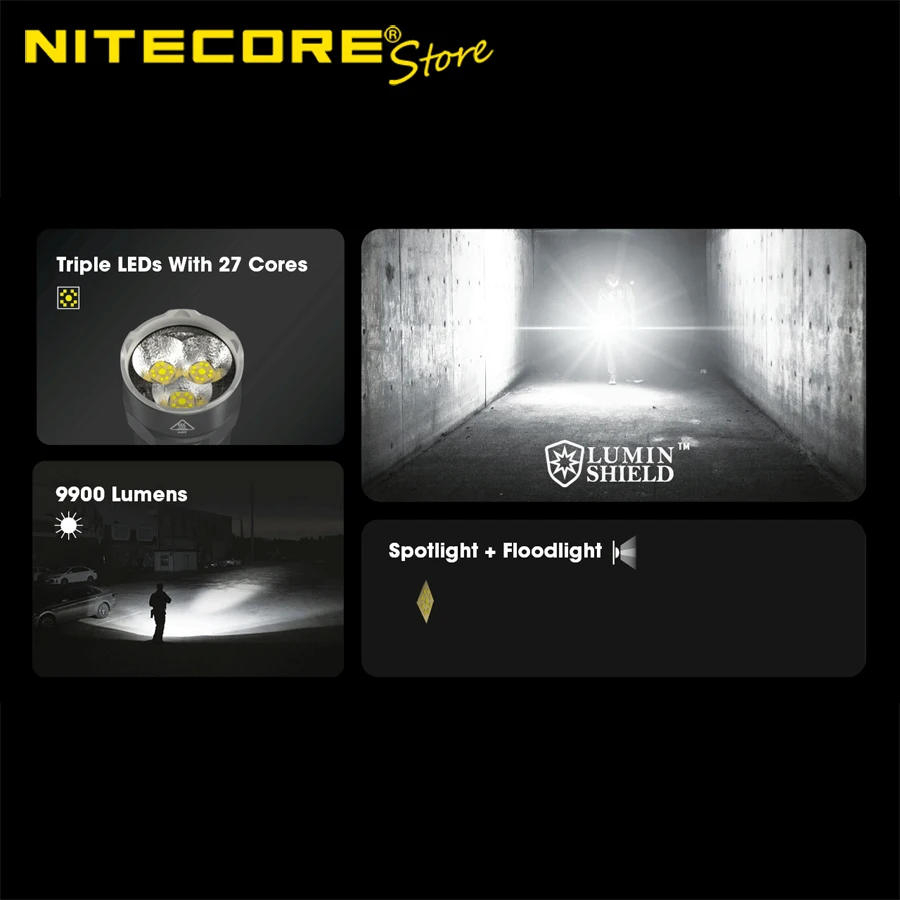 9900 Lumens NITECORE TM9K Pro High Output Self-Defense Tactical Flashlight Built-in 5000mAh Li-ion Battery