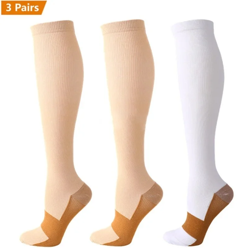 3 Paar Koperen Compressie Sokken Vrouwen Mannen Anti Vermoeidheid Pijnbestrijding Afgestudeerd Unisex Compressie Kousen Knie Hoge 15-20 MmHg
