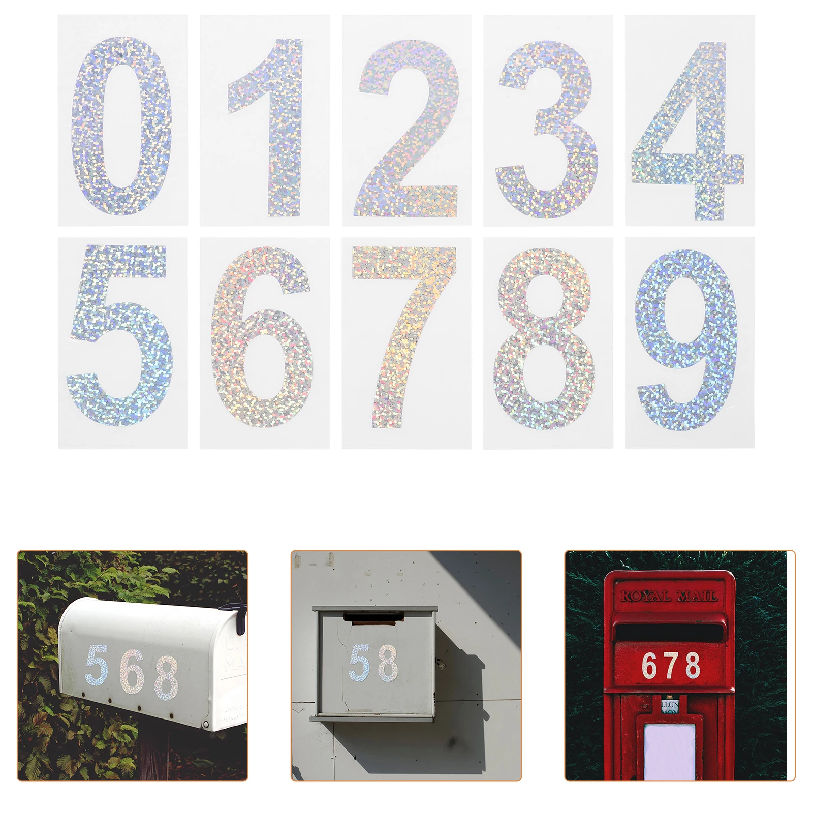 

5 Sets Reflective Mailbox Numbers Stickers 0 9 Digits 3 Inch Waterproof PVC Material Easy Apply Number Labels Outdoor Use