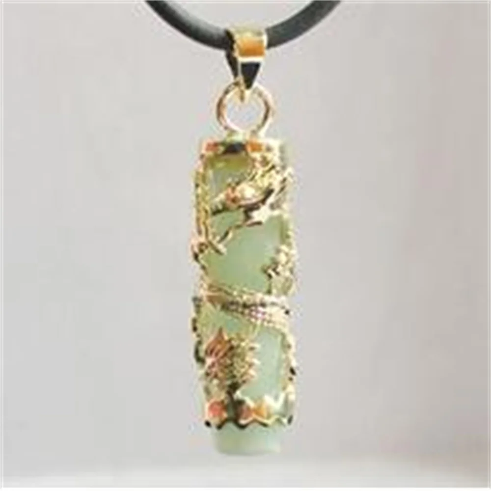 Wholesale / detail special Chinese style cylinder light stone green Dragon pendants necklace